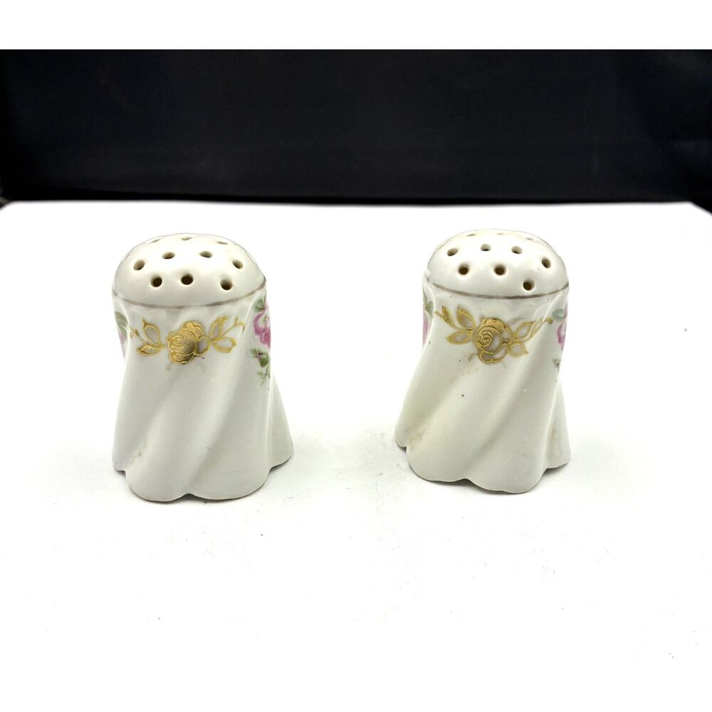 Antique Leuchtenburg Germany Porcelain Salt & Pepper Shakers  Pink Rose Gold